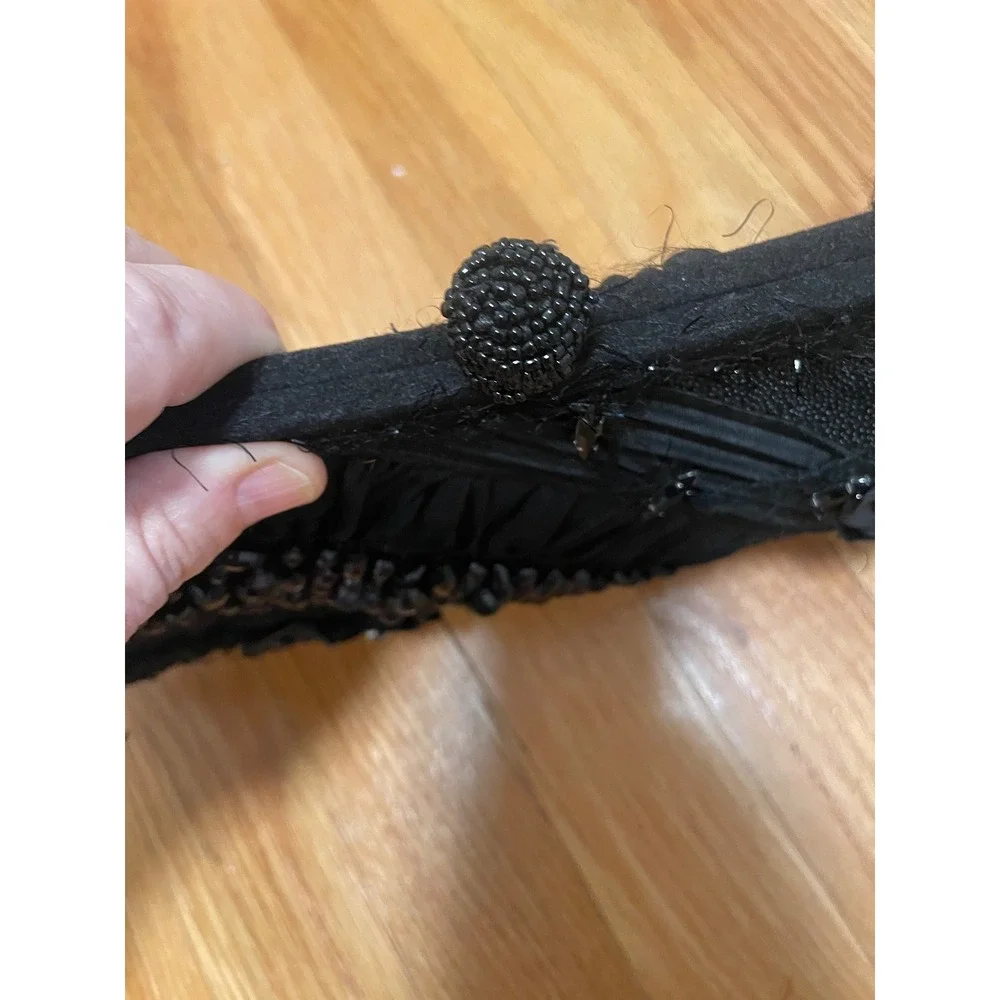 Mary Frances Black Beaded Rosette Clutch Gothic Evening Bag Y2K Missing Chain